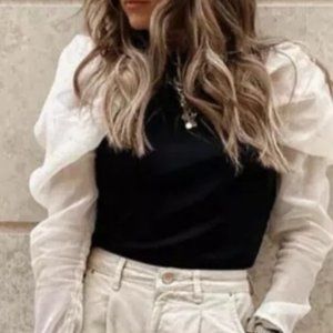 ZARA KNIT SWEATER ORGANZA PUFF SLEEVES 2142/139 SIZE S
